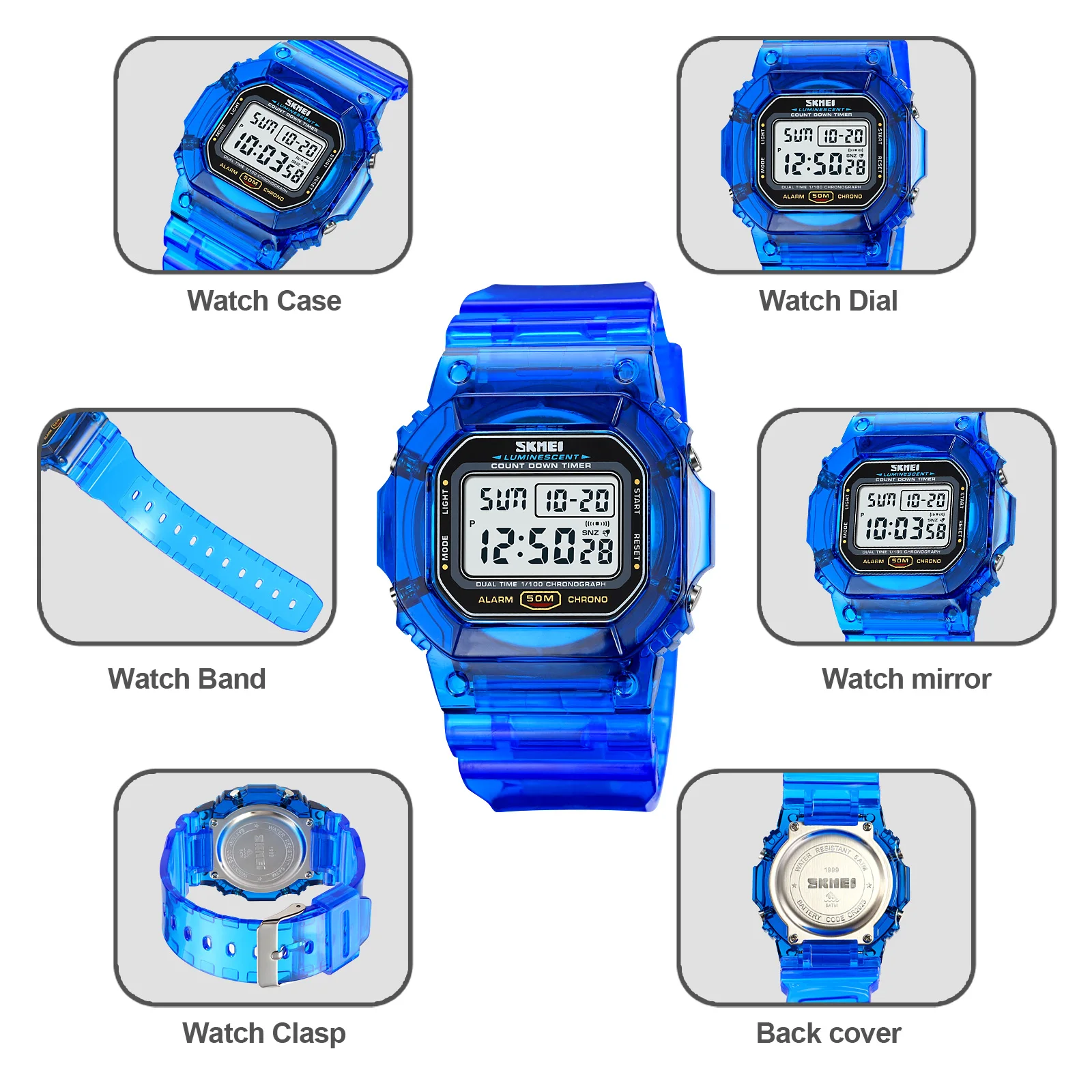 Skmei 1999 дешевые часы reloj пластиковые светящиеся секундомер 5TAM многофункциональные прозрачные светодиодные цифровые спортивные с