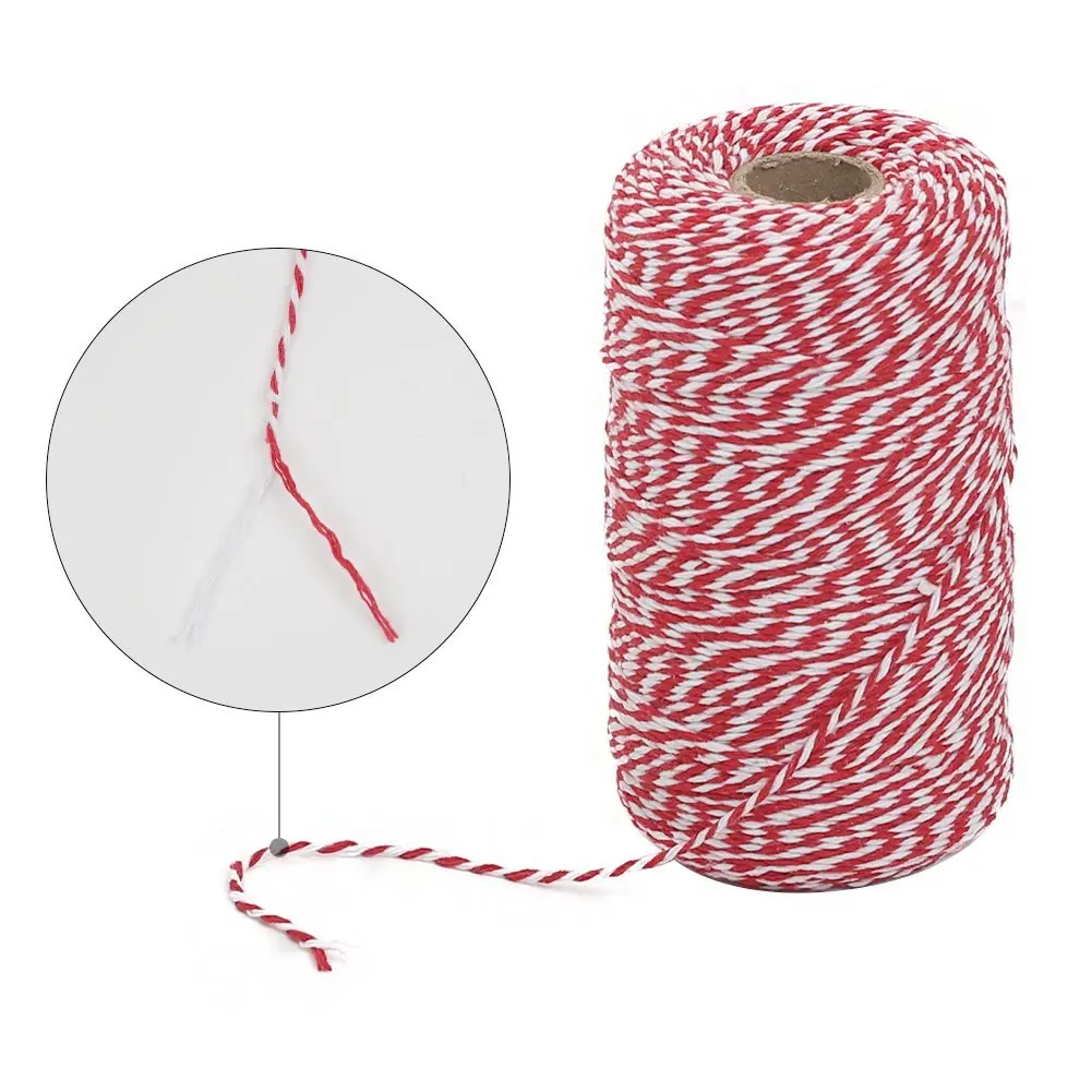 Red and White Binding Bakers Cotton Twine Cord for Craft 100M/Roll Fabric 2mm Twisted Coloured Rope