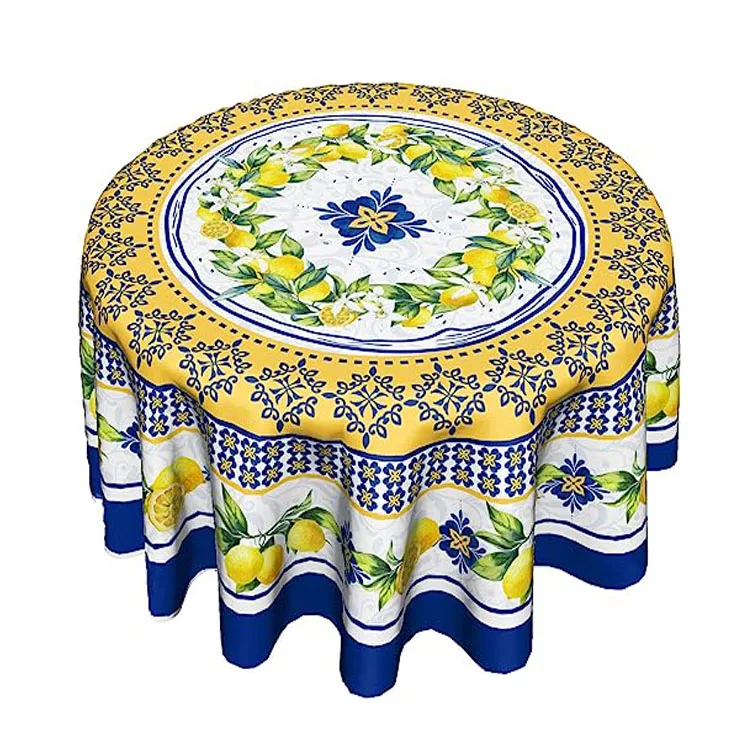Round Tablecloth Waterproof Fruit Table cover Wrinkle Free Yellow Blue Texture Table Cloth