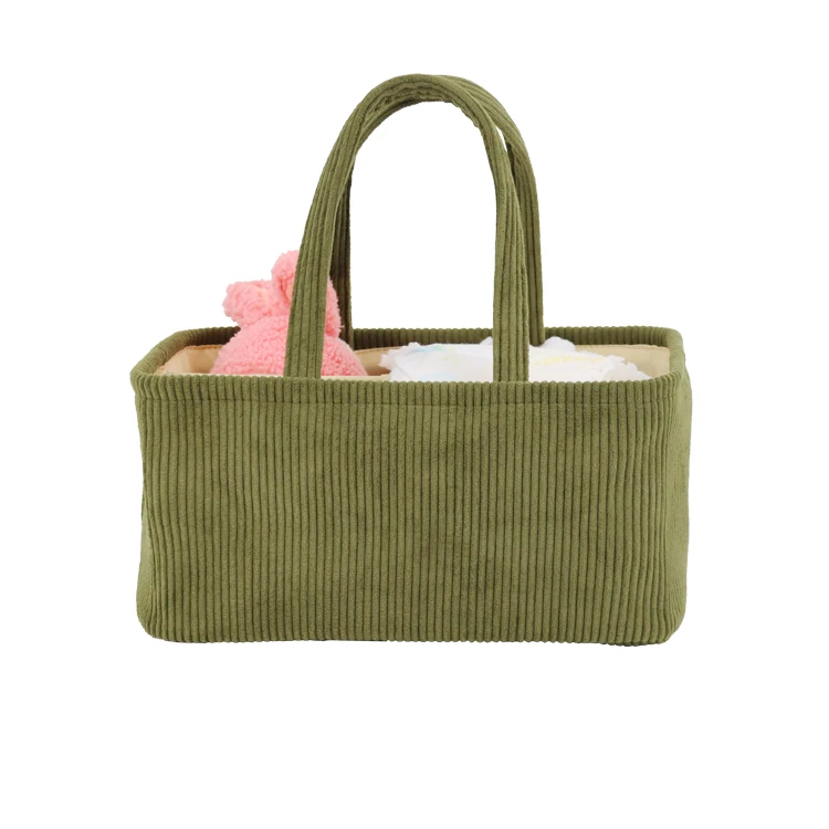 Hot Sale Customize Corduroy Mummy Diaper Storage Organizer Basket Soft Detachable Large Baby Nursery Nappy Bag for Stroller