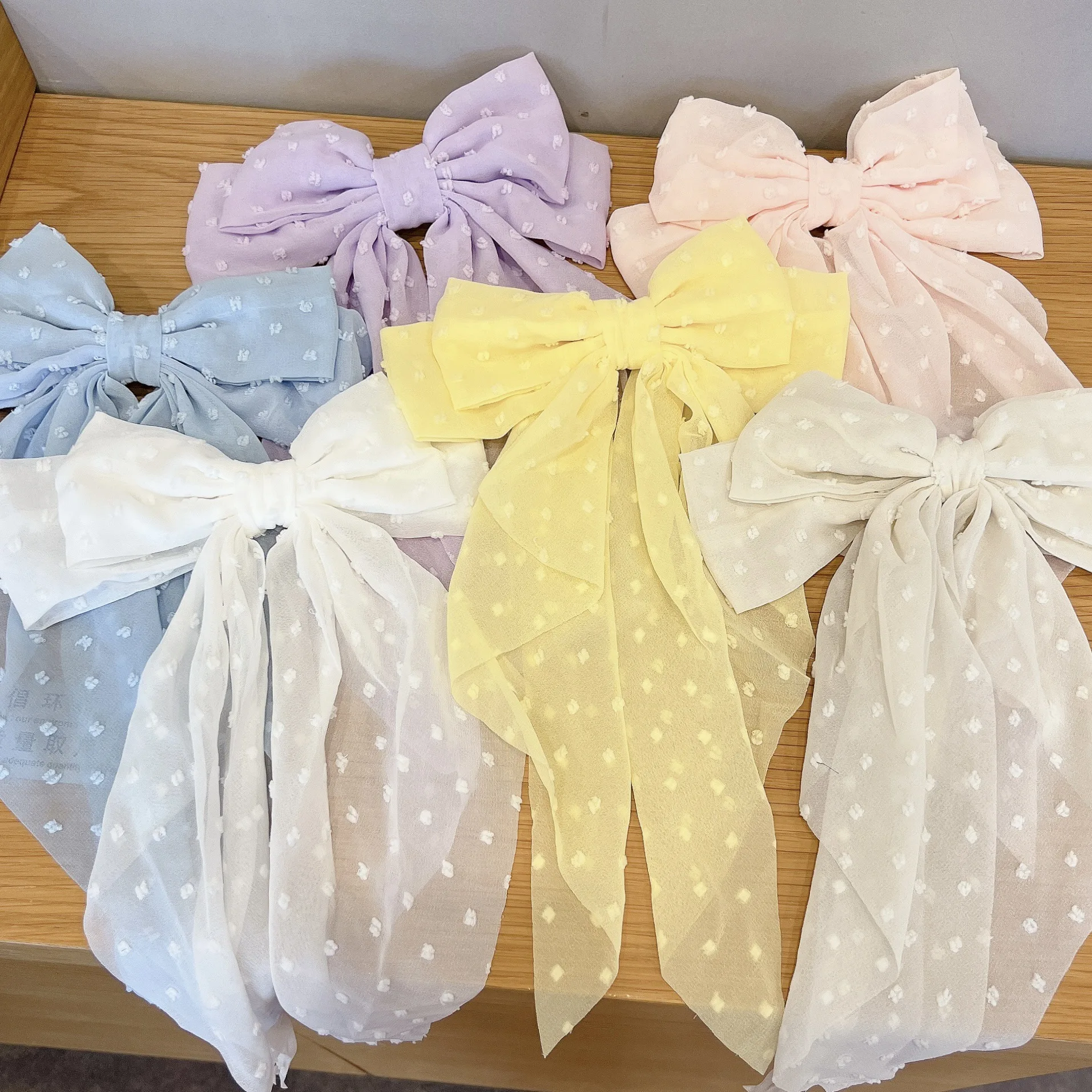 New Spring Summer Wave Dot Big Bow Hair Clips Large Satin Soft Color Bow Knot Barrettes Hair Accessories Clip For Girls Women