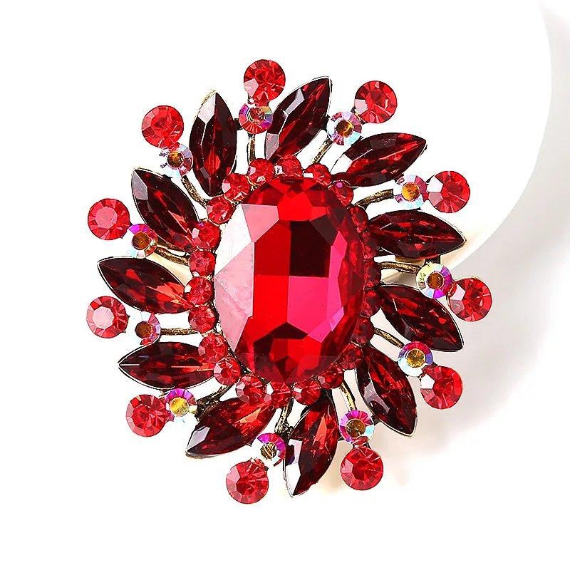 ROMANTIC Retro Elegant Large Rhinestone Floral Brooch Colorful Glass Crystal Flower Brooch