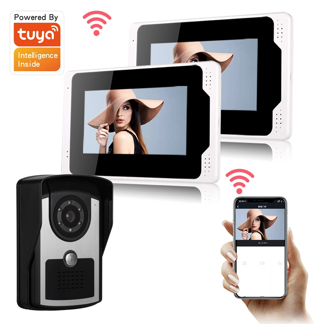 Coloful 7 inch WIFI Wired Video Door Phone With Two Display And One Outdoor Waterproof Monitor