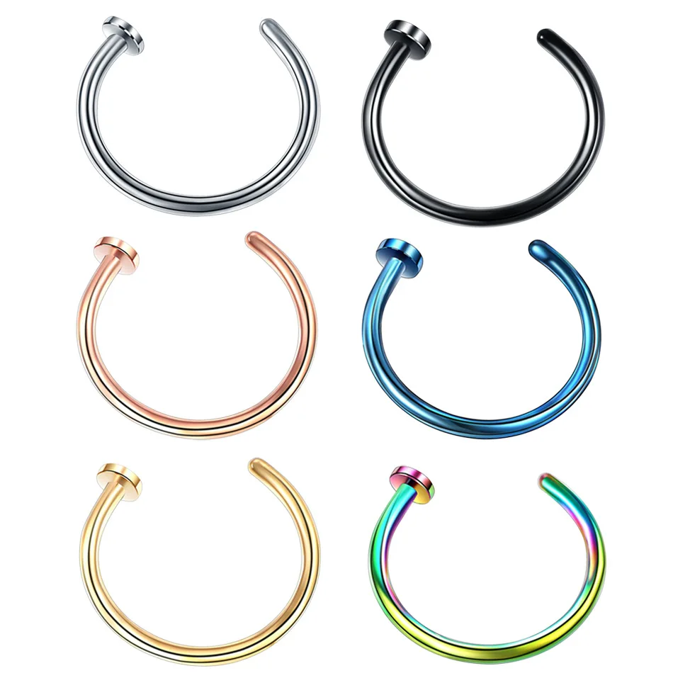 Small Thin 316l Surgical Steel Nose Lip Open Hoop Ring C Type Hoop Piercing Stud Body 6 Colors 6mm 8mm 10mm Piercing Jewelry