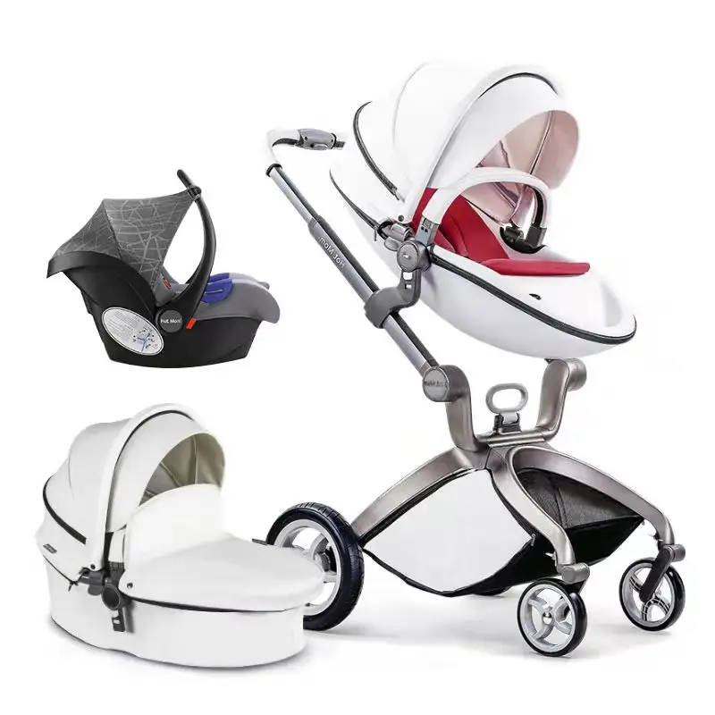 Hot Mom Fashion leather egg baby pram multifunction folding luxury travel baby stroller 3 in 1