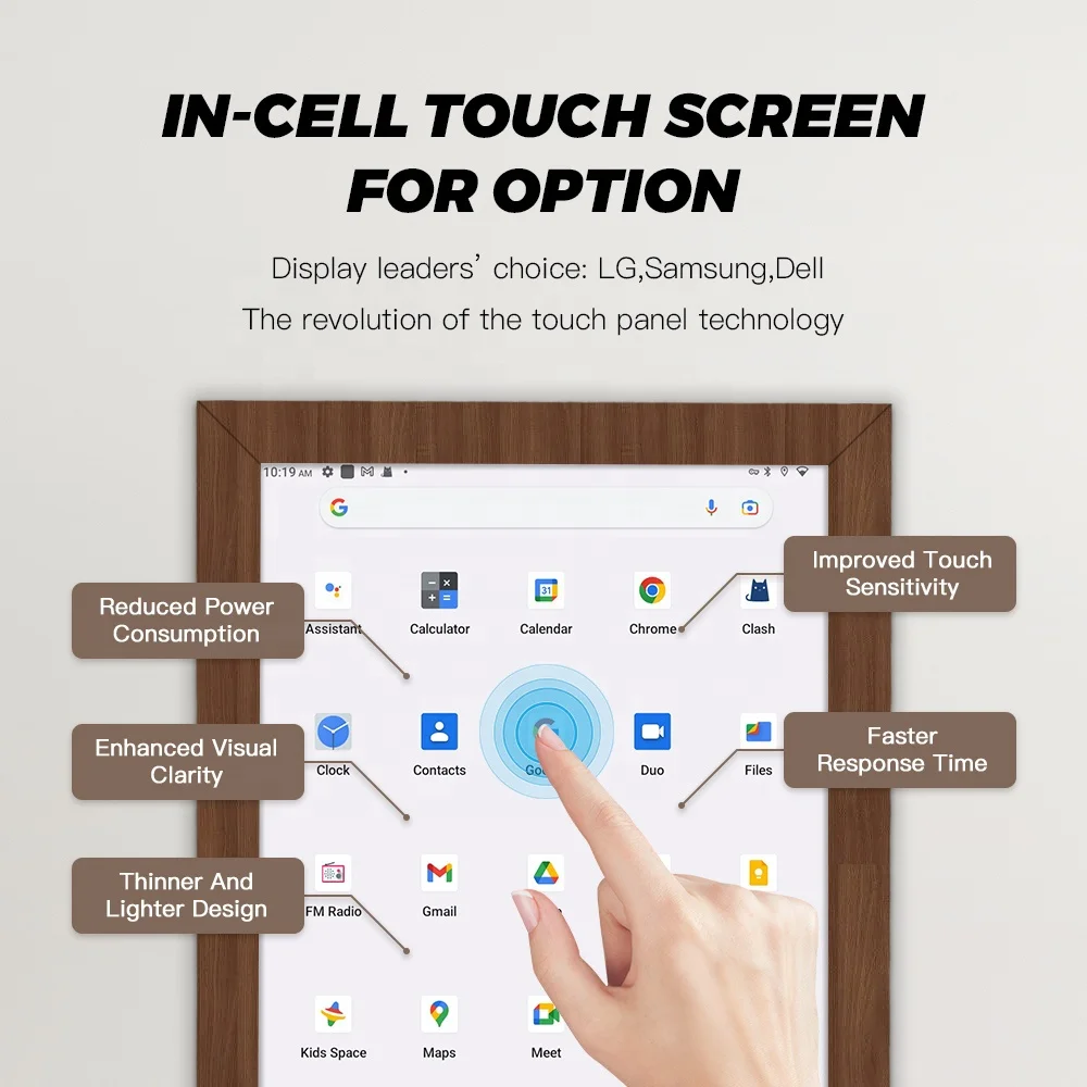 Wholesale wall mount 21.5 32 43 55 inch large screen WIFI  nft digitalwood frame nft display For Intelligent art museum
