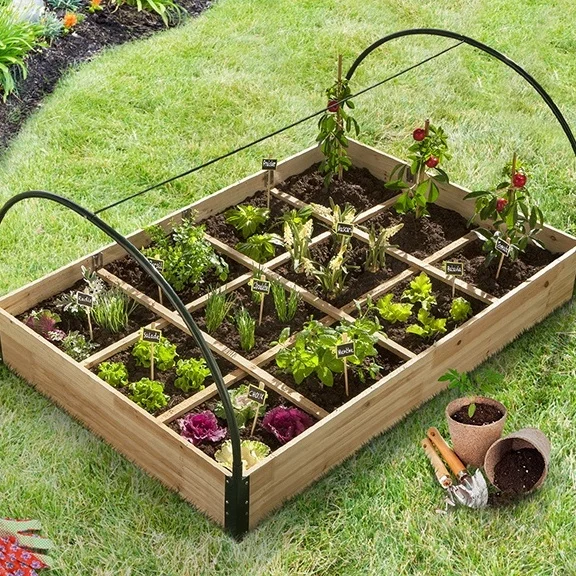 Jaalex Wholesale Outdoor Wooden Raised Garden Bed Planter Box With PVC Greenhouse Cover For Flowers Vegetables