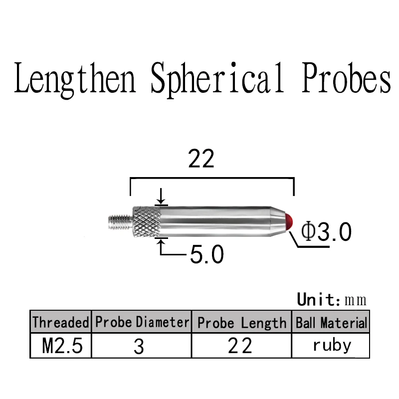 New probe altimeter M2.5 diameter 3mm non standard custom lengthened tungsten steel ruby ball probe