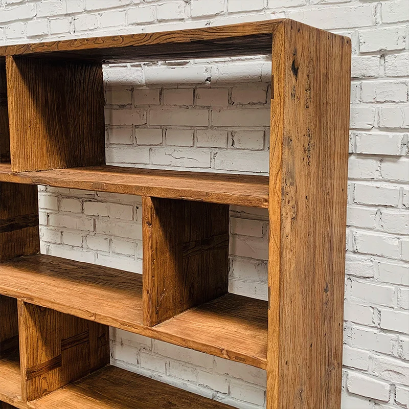 Chinese Antique Recycle Solid Elm Wood Rustic Natural Shelf Bookcase