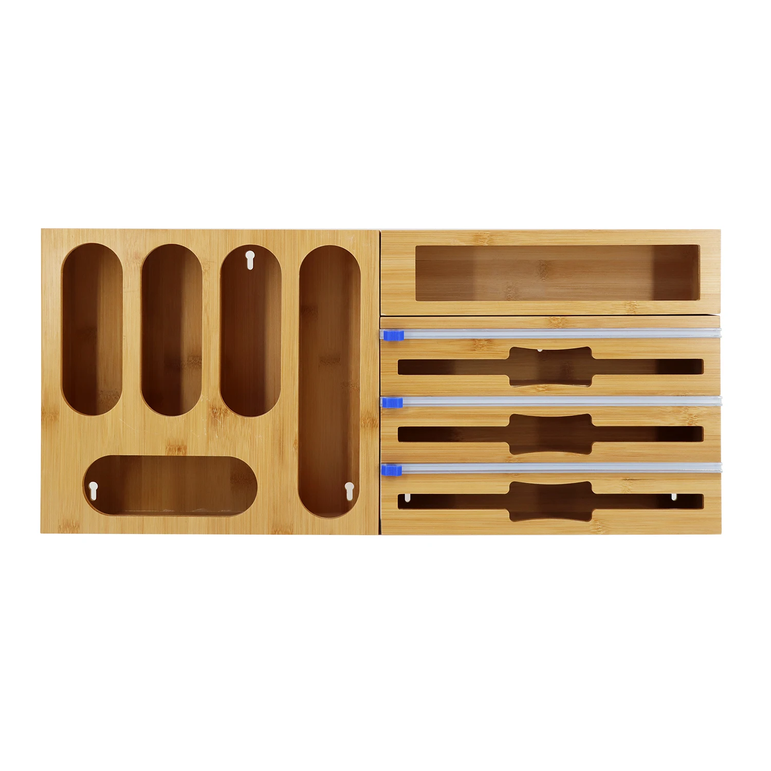 9 In 1 Bamboo Ziplock Bag Food Storage Wrap Dispenser Foil And Plastic  Wrap Dispenser With Cutter