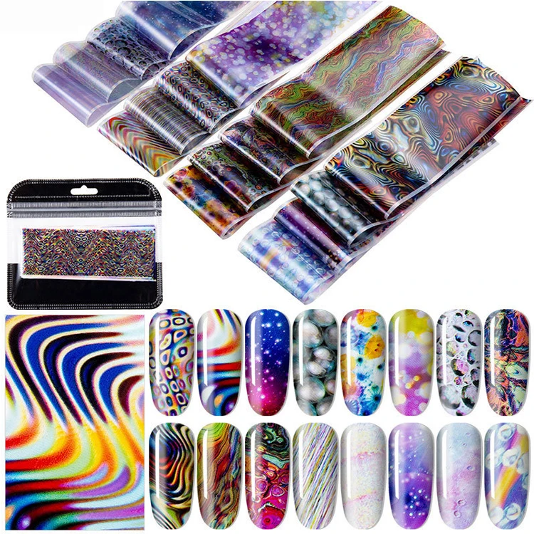 3D Nail Sticker Graphic Metallic Mirror Foils Colorful Nail Art Decoration Full Wrap Nail Art Paper Decals