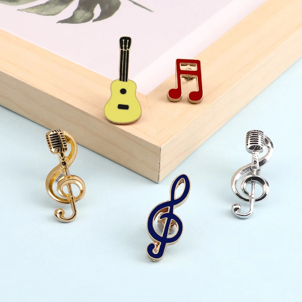 Fashion Guitar Microphone Metal Badges Piano Notes Lapel Pins Musician Brooches Music Note Enamel Pin