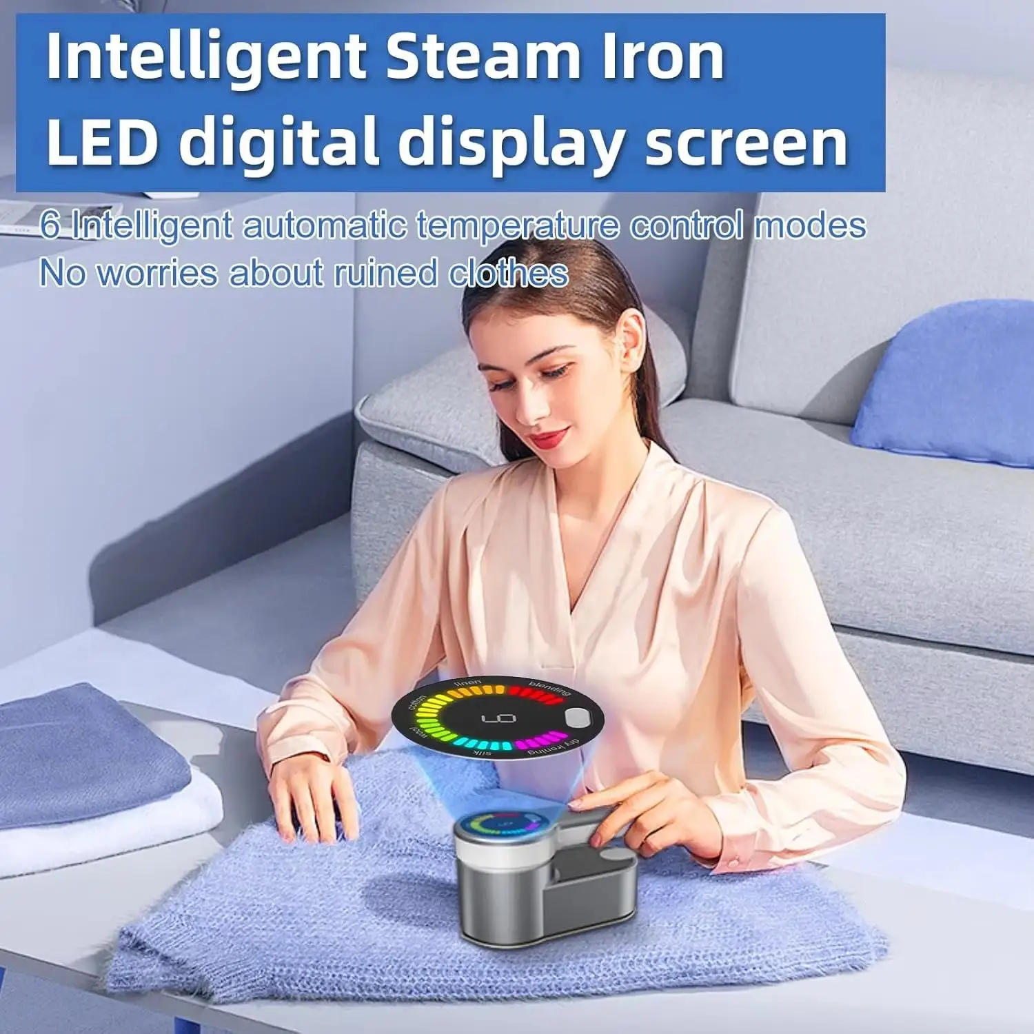 Folding Portable Hanging Iron Machine Powerful Power LCD Screen 6 Ironing Modes 120ml Large Water Tank Household Ironing Machine