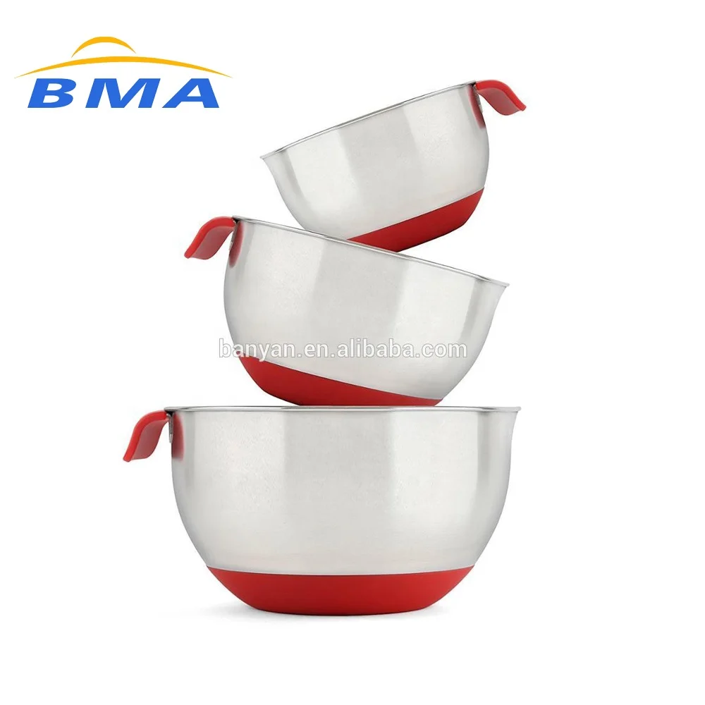 High Quality Round Kitchen Bowl Metal Salad Bowls Stainless Steel Mixing Bowls With Rubber Bottom, Measurements, Handle