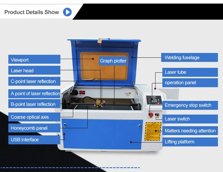 Acrylic cutting Engraving Machines CO2 laser cutting machine 40w 60w 80w 100w 4060 6090 1390