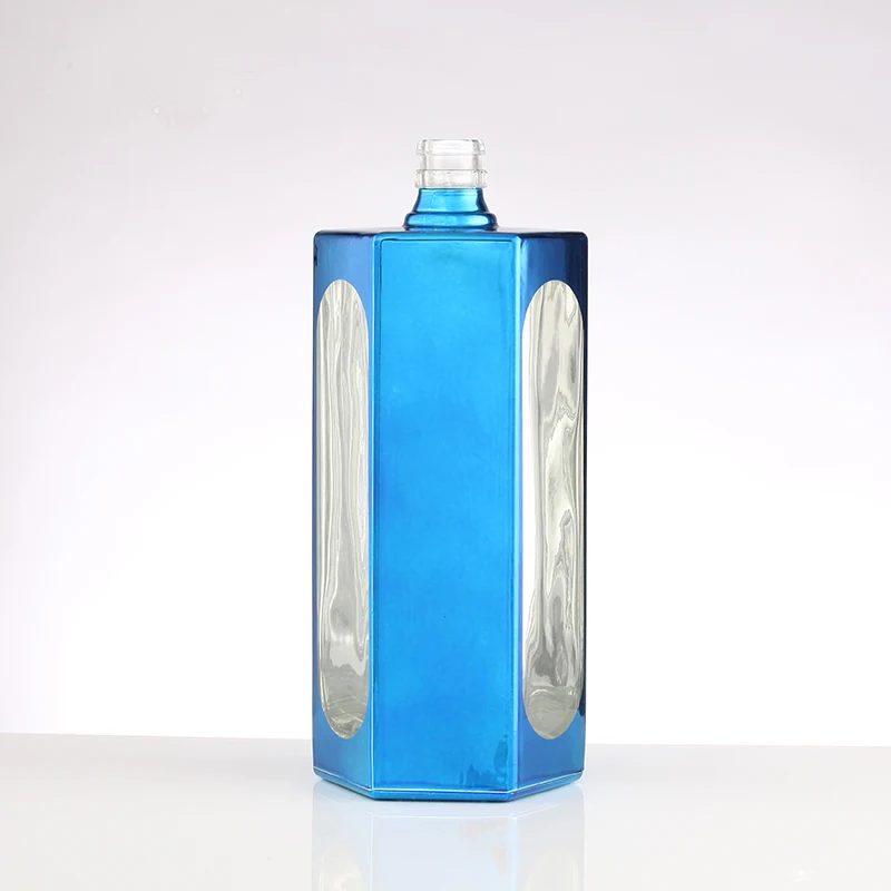 Custom Design Empty 500ml Blue Liquor Spirits Brandy Whiskey Vodka in 750ml Glass Bottles With Stopper
