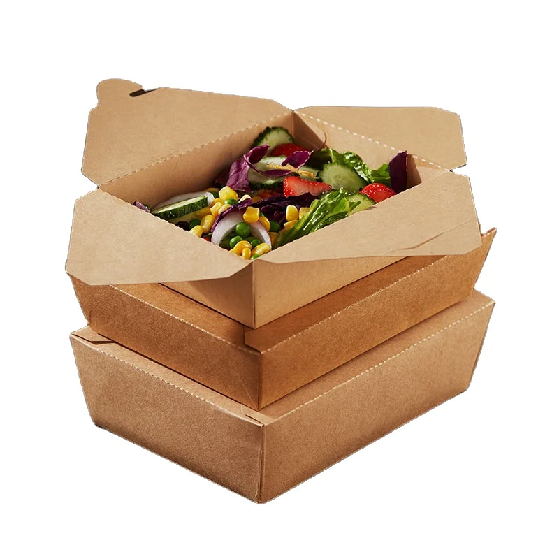 Custom Food Box Burger Takeway Packaging Oil-proof Square Fried chicken Salad Pasta Kraft Paper Food Boxes Takeway Packaging