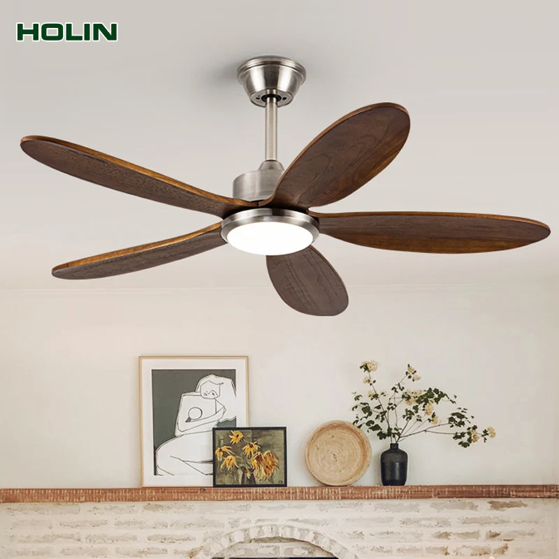 6 wood Level Wind Speeds 52 Inch 5 Blades DC Motor Ceil Fan Remote Control Led Ceiling Fan With Light