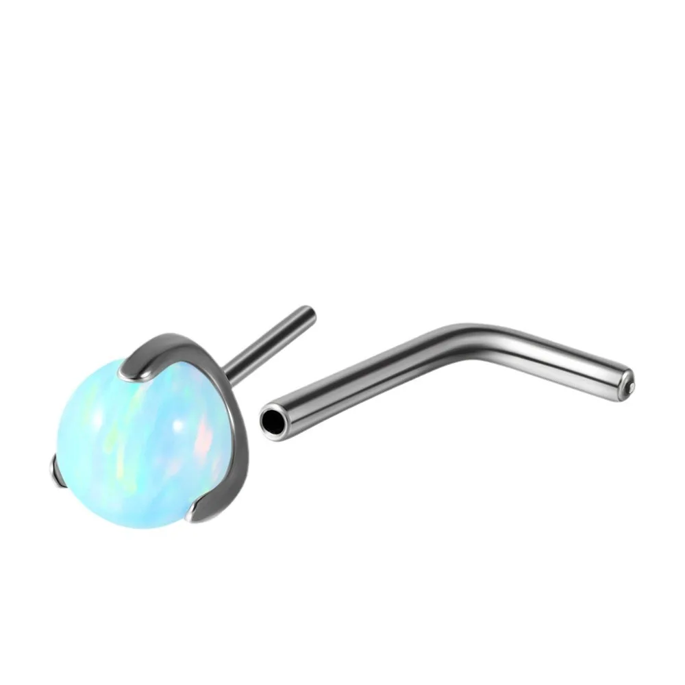 NUORO G23 Titanium Colorful Opal Screw Nose Studs Heart L Shape OP26 OP17 Push In Nose Piercing Jewelry For Women