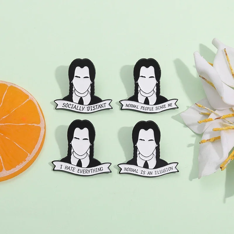 Horror Anime Role Twin Ponytail Girl Enamel Pins Custom Socially Distant Normal Is An Illusion Brooch Lapel Badge Jewelry Gifts
