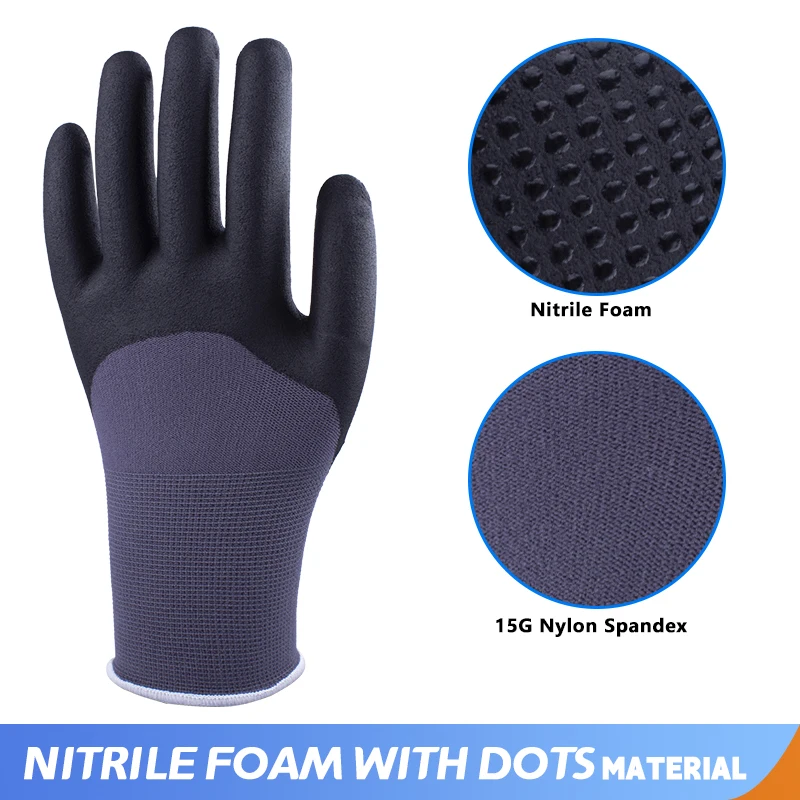 Factory 15G Nylon Spandex Gloves Nitrile Foam Coated Gloves Work Safety Gloves For Men General Work