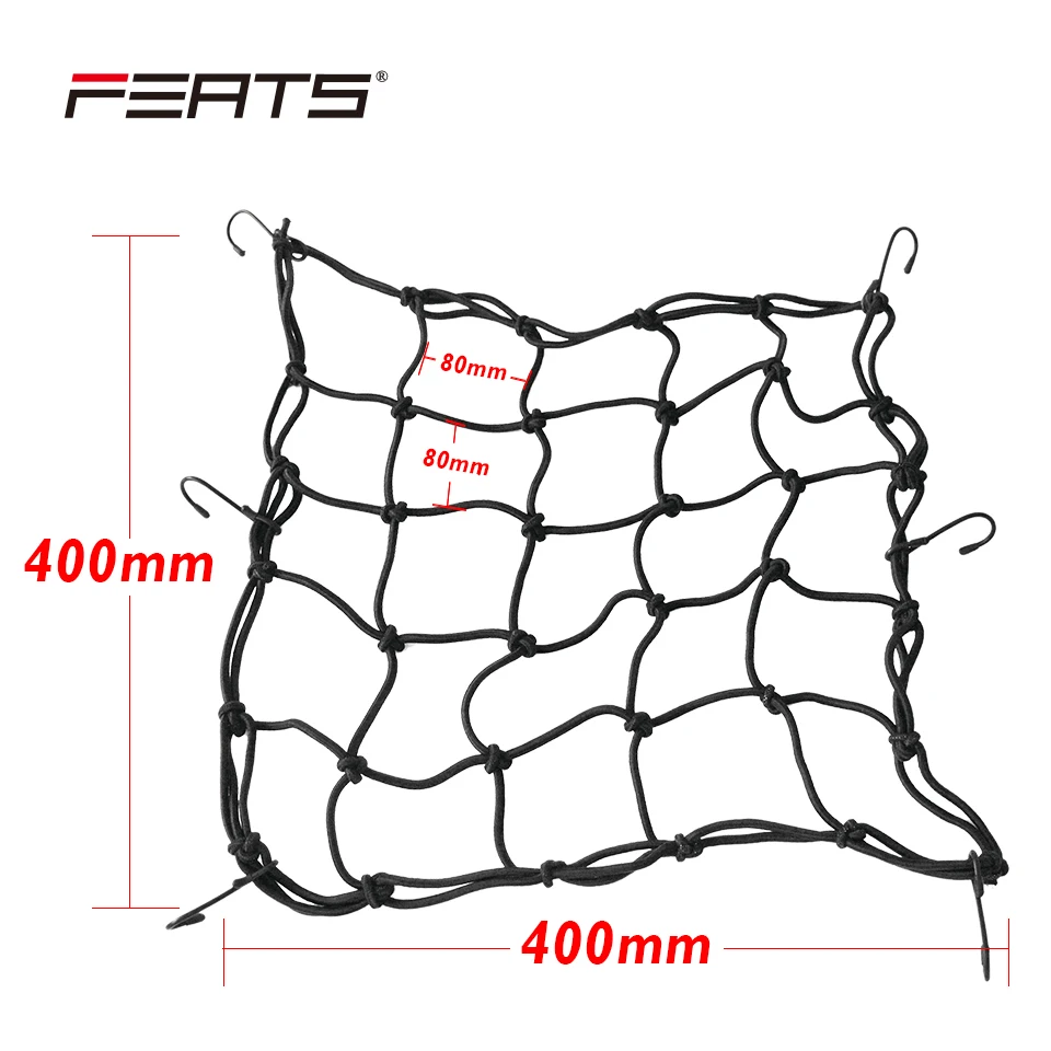 FERTS 400x400mm High Elasticity Motorbike Net Hold Down Cargo Helmet Web with 6pcs plastic coated steel hooks