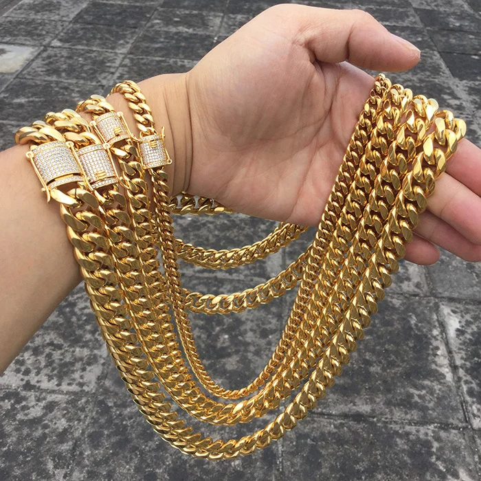 Полностью Bling CZ в виде спускового 6-18 мм 316L нержавеющая сталь Майами 18k позолоченный КУБИНСКИЙ звено цепи ожерелье
