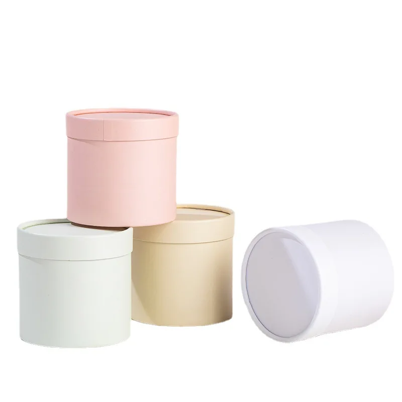 2022 New Hug Bucket Small Pure White Pink Cardboard Round Cylinder Flower Box for Bouquet Packaging