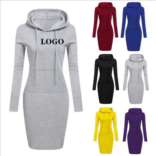
 Wholesale Custom Women Winter Clothes Cotton Solid Color Hoodies Dress Hoodies Women Casual Dresses Women  