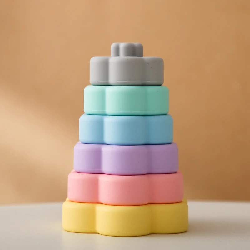 New Sale Food Grade Silicone Flower Stacker Baby Toy Early Education Toy  Color And Size Cognition  Inspire Growth And Have Fun