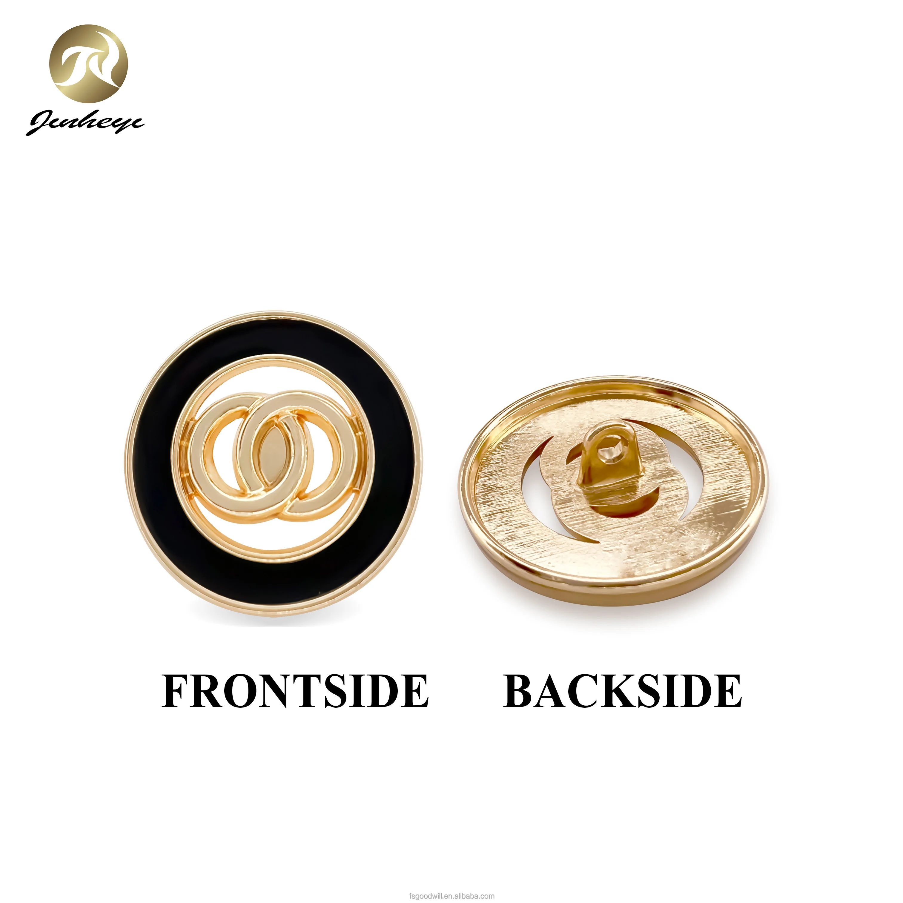 25 20 17 mm Custom CC style design enamel metallic button black gold round zinc alloy shank coat button