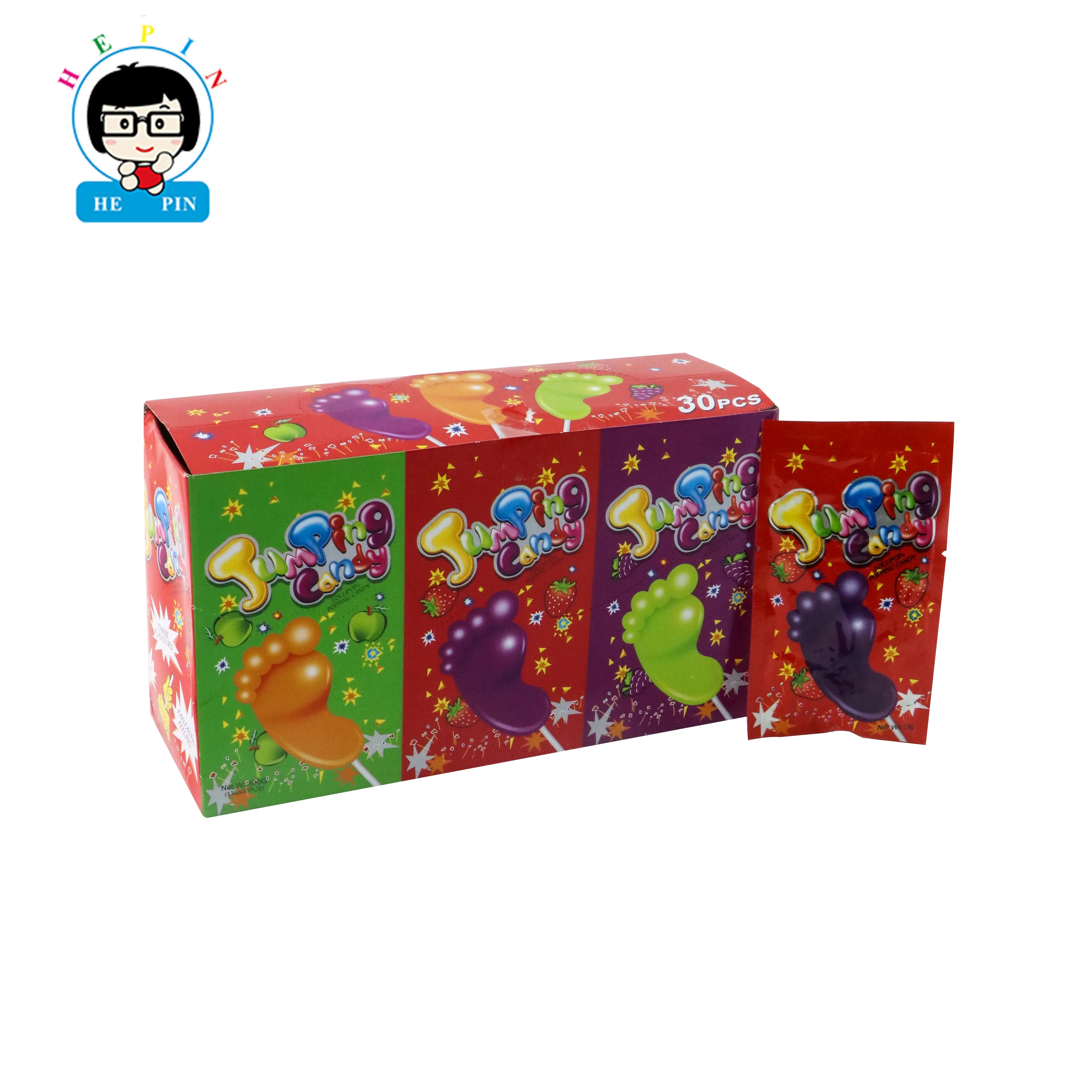 Foot Shape Lollipop with Magic Strong Popping Candy Fruits Flavor Jumping Lollipop Rock Candy