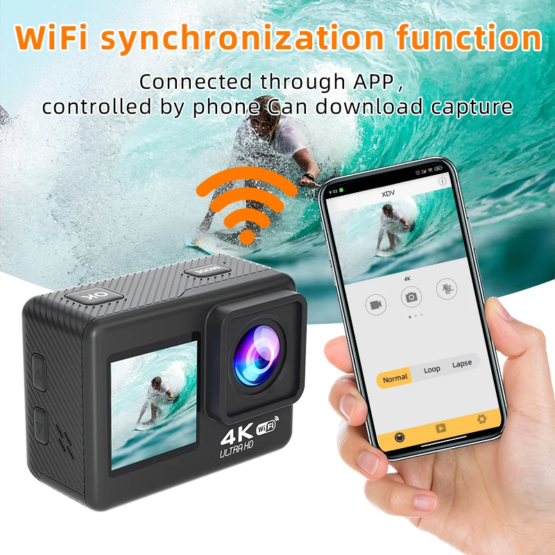 Action & sports camera 4K with wifi and remote control dual screen 2.0+1.3 inch