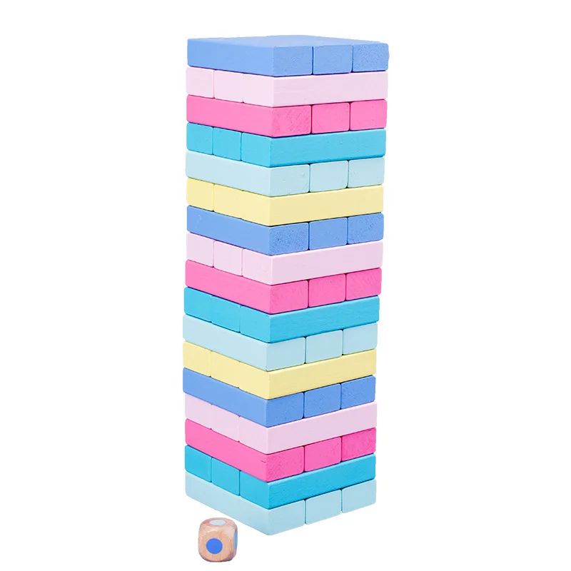 51PCS wood toys mini stack high building blocks tower animal macaron domino blocks educational toys Montessori game for children