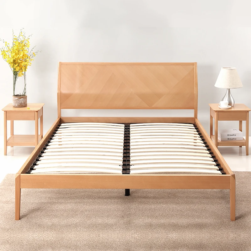 Modern simple design bedroom furniture king/queen size bed with solid wood slats frame and legs