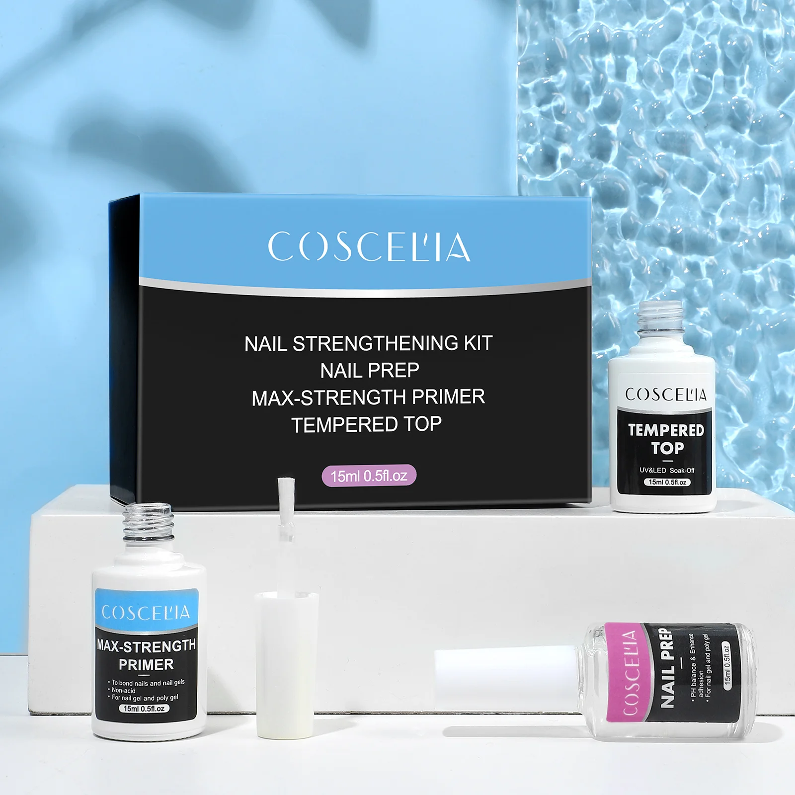 COSCELIA oem logo private label clear nail gel polish resin organic 15ml Nail Prep Dehydrate and Superior Bonding Primer uv Gel