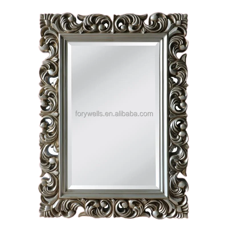 European Baroque Ornate Decoration Wall Polyurethane Wave Carving Golden Framed Mirror
