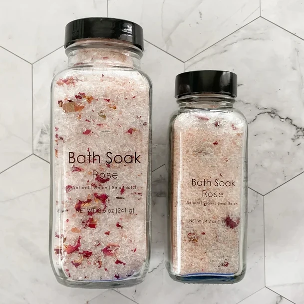 Custom Bottle Container Bath Salts Soak Natural Scented Pink Himalayan Dead Sea Bath Salts Epson With Flowers