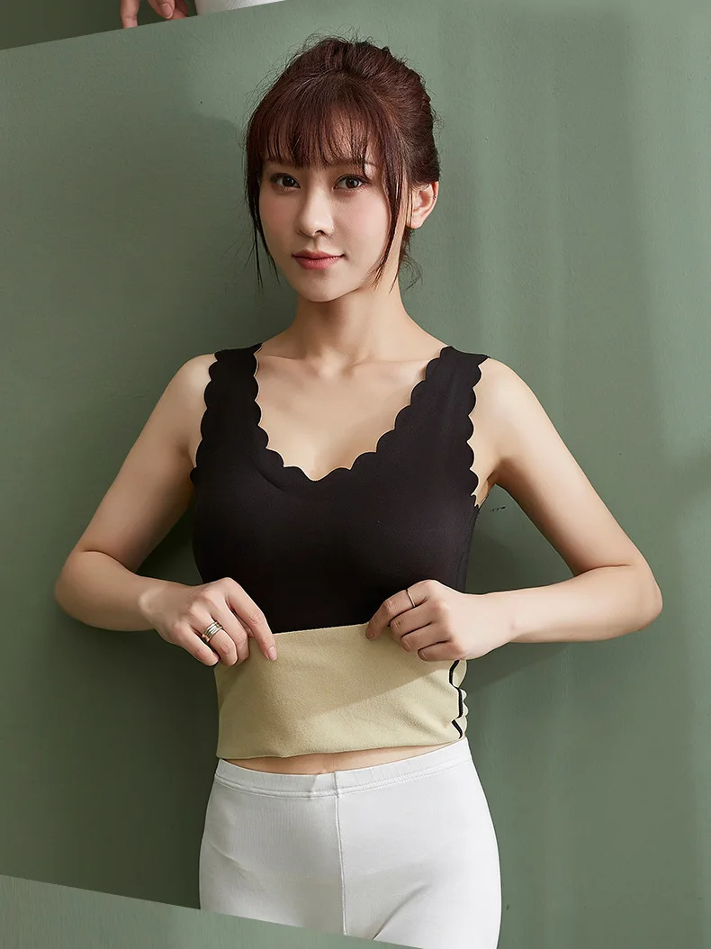 thermal underwear for women with no trace with chest pad slim V-neck top cationic heating base vest