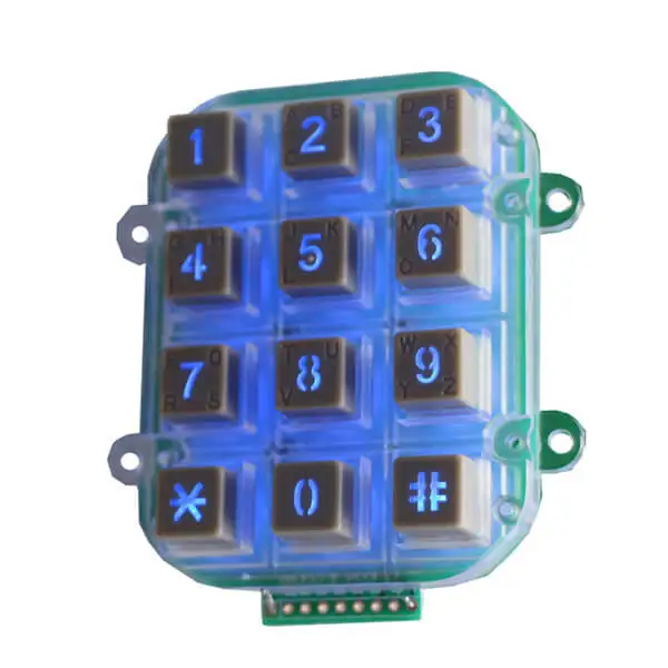 Custom plastic waterproof industrial 3x4 numeric mechanical backlight keypad