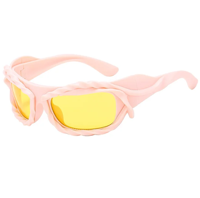 Punk Twisted Sunglasses Men Women Hip Hop Y2K Sun Glasses Male Streetwear Shades Futuristic Eyewear
