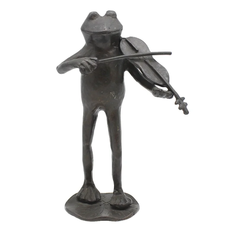 metal arts and crafts violin bronze frog figurine scupture  for home decor souvenir gift