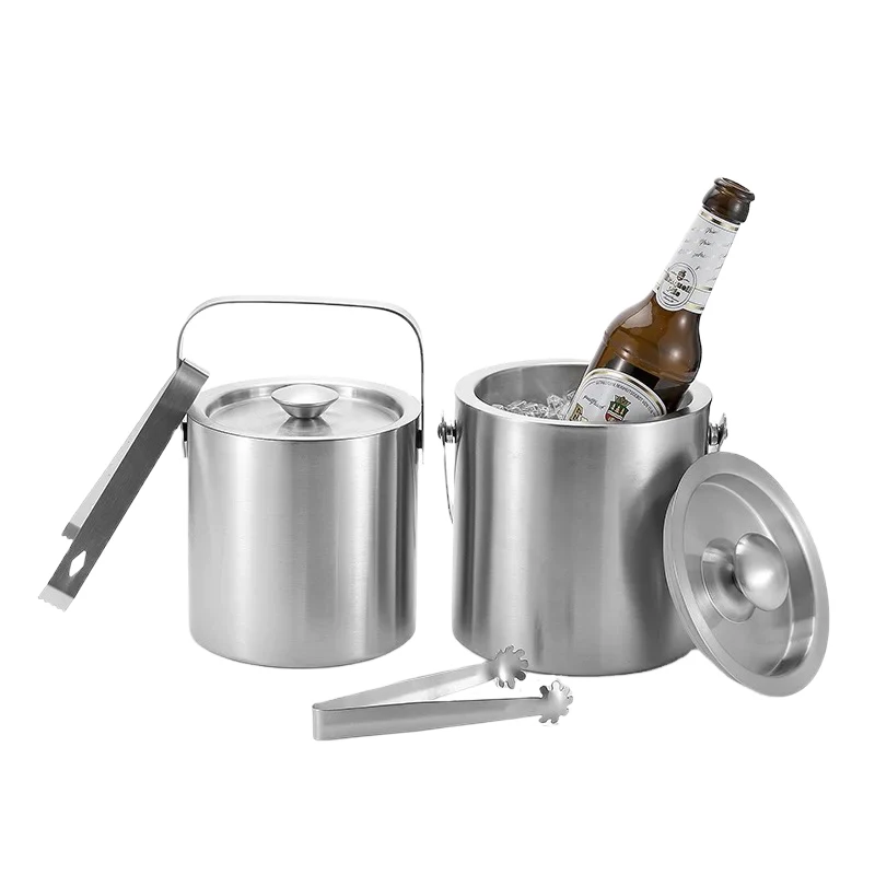 Hot sale metal ice bucket stainless steel double wall silver gold ice bucket with lid