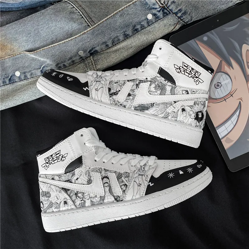 Ziitop New Design Women Sneakers High-top Printing  AJ1 Style Men Casual Shoes One Piece Anime Shoes