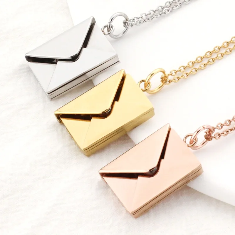 NEW luxury gold plated jewelry I Love You Letter Locket Pendant Nameplate Little Slots Mail envelope necklace pendant for women