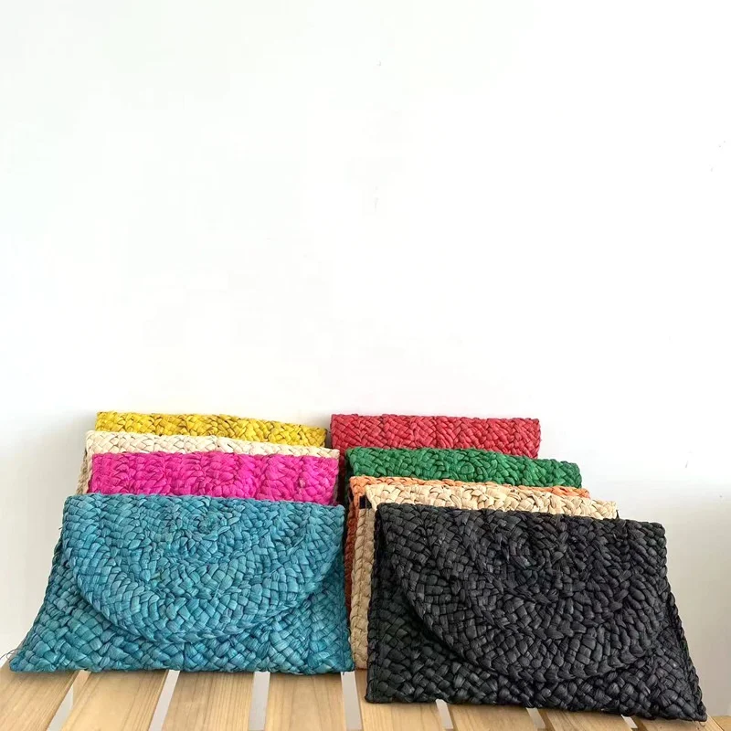 wholesale price women custom color corn husk straw hand clutch bag mini clutches
