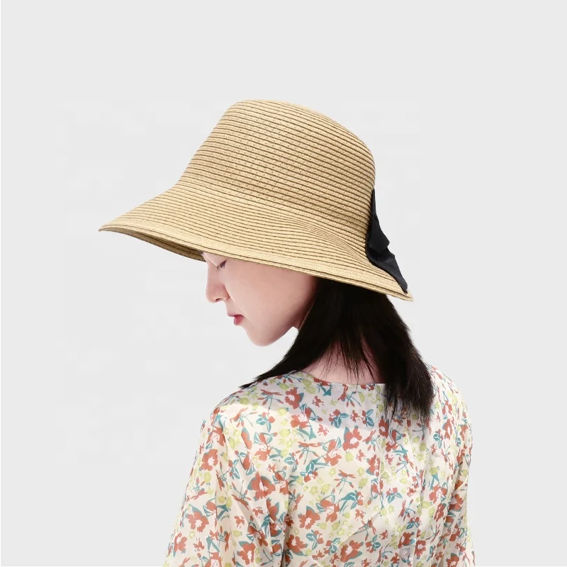 Wholesale Beach Sun Hat for Men Women Summer Straw Hat Wide Brim UV Protection Foldable Hat with Bowknot