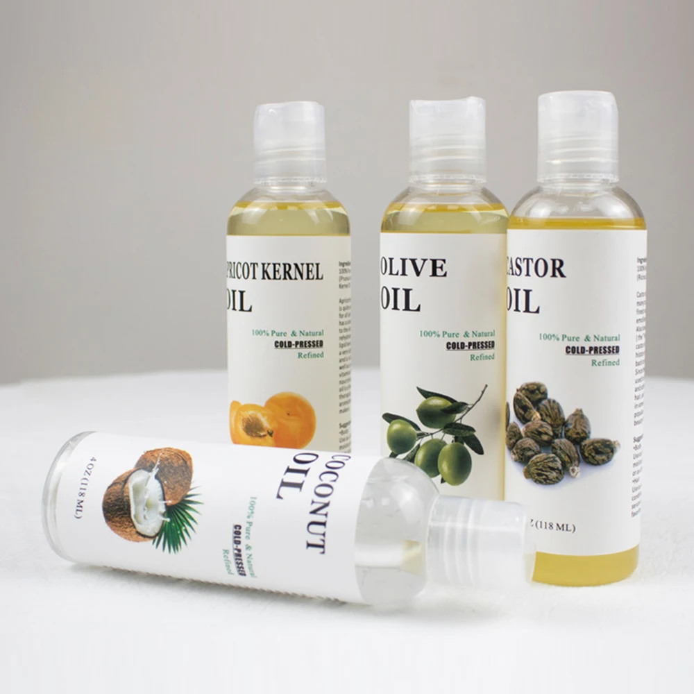 Wholesale 100% Natural Pure Cold Pressed Refined Coconut Oil Olive Base Oil Castor Carrier oil 118ml For Skin Care Hair Care