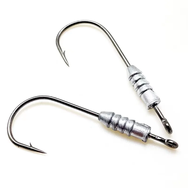 Lure soft worm hook, threaded high carbon steel micro Marine fishing lead head hook bionic bait