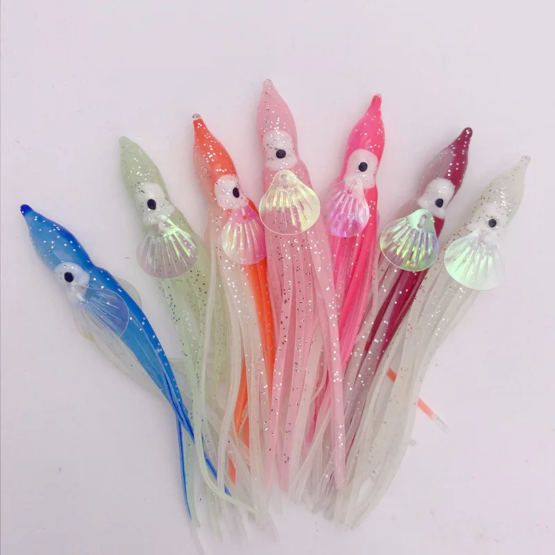 New 12cm Luminous Squid Skirt Octopus Skirts Fishing Soft Bait With Scales Trolling Lures